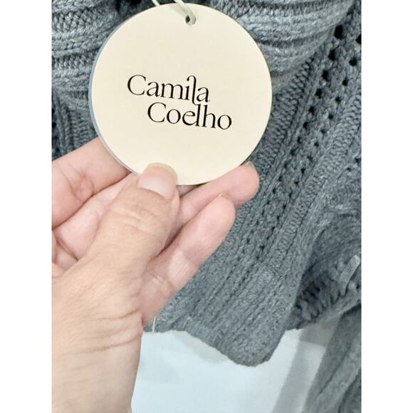 NWT Camila Coelho Daria Cable Knit Turtleneck Cropped Sweater Gray Women's XS - Picture 6 of 7